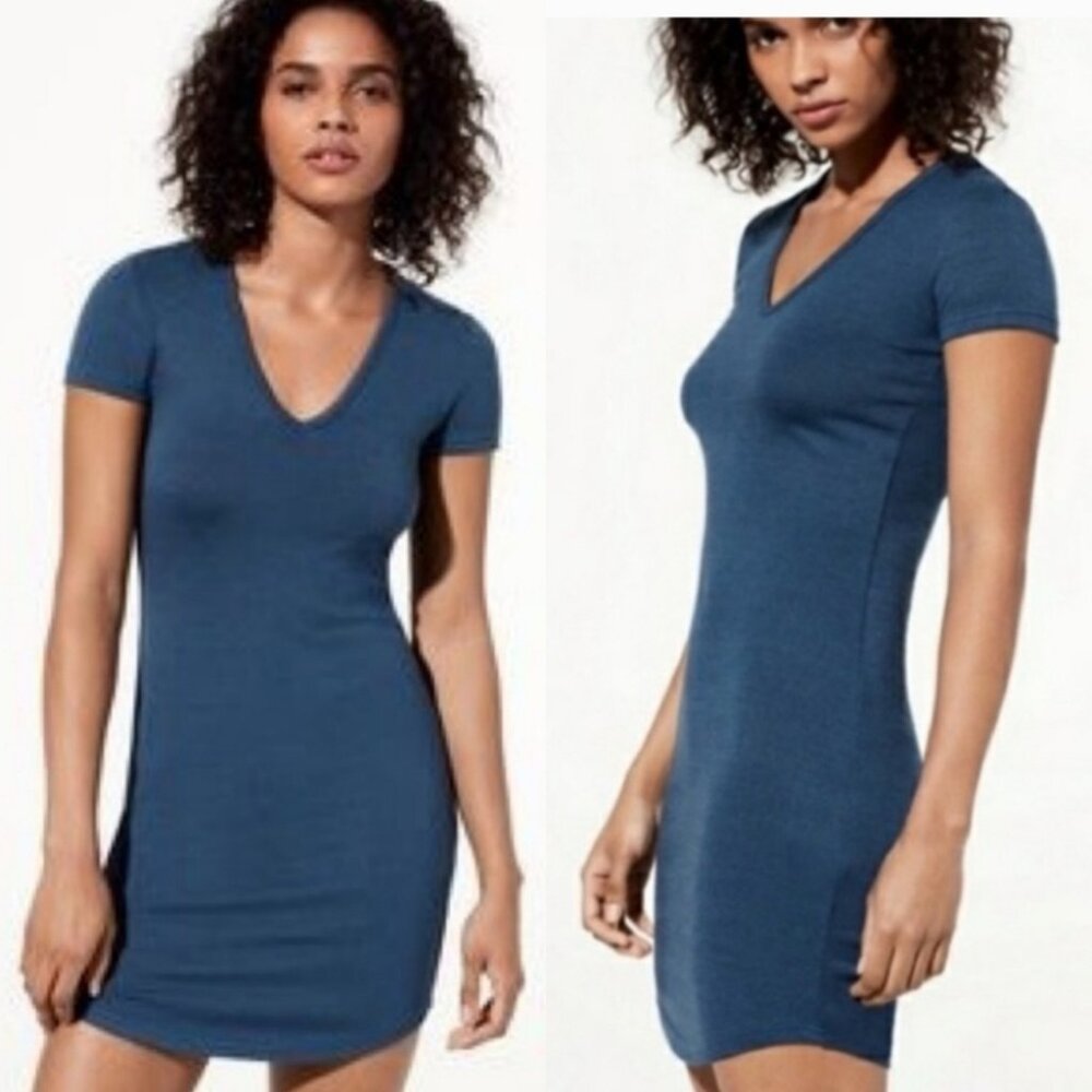 Golden by tna inland V Neck Reposa Knit Dress Bodycon Size S Blue